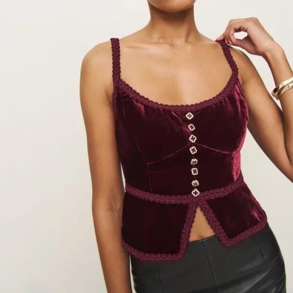 REFORMATION Minna Velvet Top 0 - Picture 1 of 6